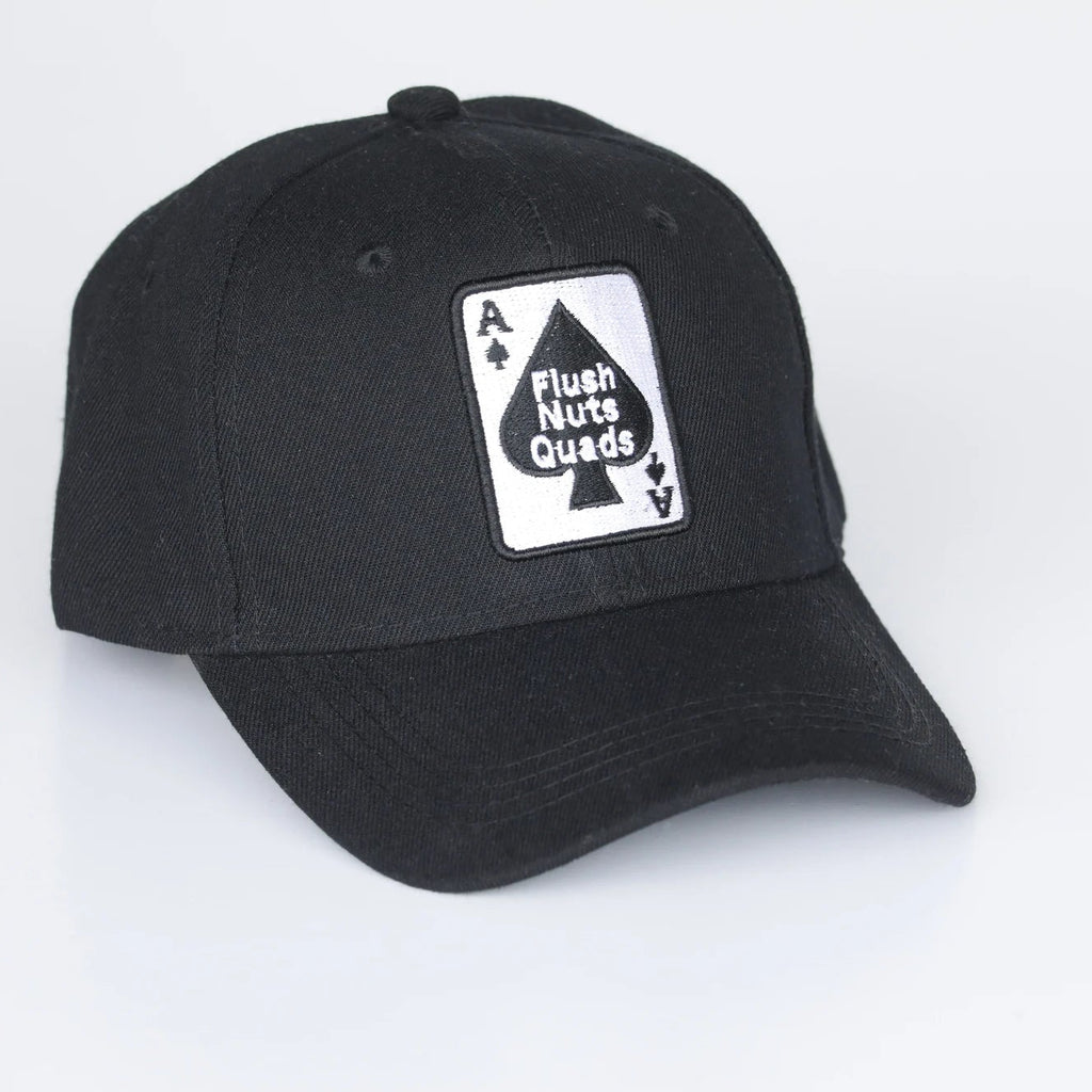 Black cap with a logo on a white background