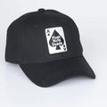 Black cap with a logo on a white background