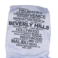 Gray t-shirt with black text listing Los Angeles neighborhoods on a white background